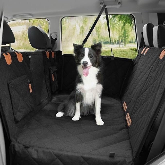 COMPAWNY Dog Car Seat Cover, Hard-Bottom Back Seat Extender for Pets, Waterproof Nonslip Hammock for Car, Backseat Dog Bed for Cars SUVs Trucks, Car Seat Protector, Universal Fit 52 x 25 in, Black