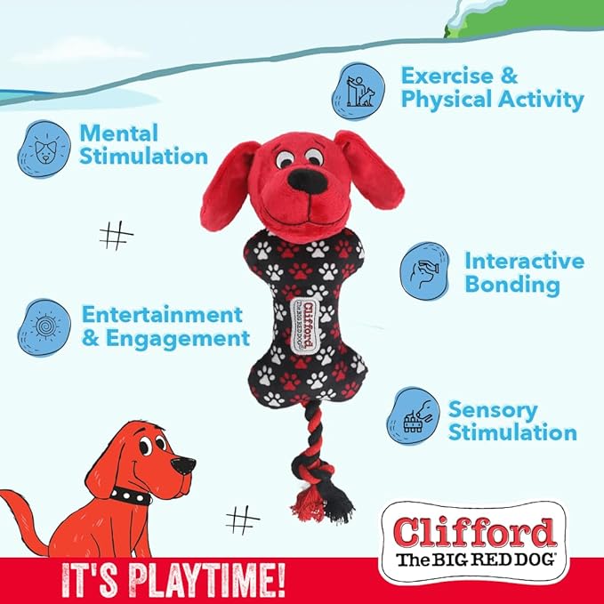 Clifford® Busy Body Rope ‘n Wrangle Durable Dog Rope Toy | Cozy Dog Stuffed Animals Play Toy for Medium/Large Dogs | Mental and Sensory Simulation, Fetch, Tug and Comfort