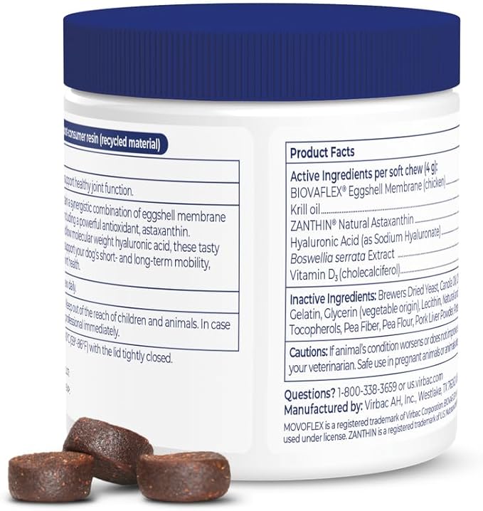 Advanced Soft Chews Hip and Joint Support Supplement for Medium Dogs - Movoflex 60 Count by Virbac