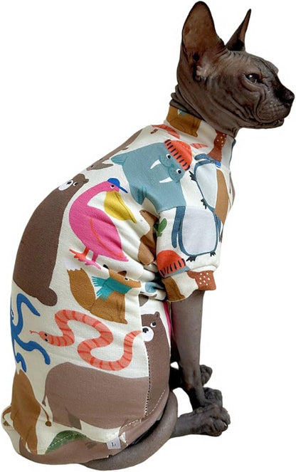 Limited Edition Sphynx Cat T-Shirts Elastic Hairless Cat Sweatshirt Pet Kitten Clothes Round Collar Kitten Shirts Vest Cats & Small Dogs Apparel (Planet Animal, XL (10-12 lbs))