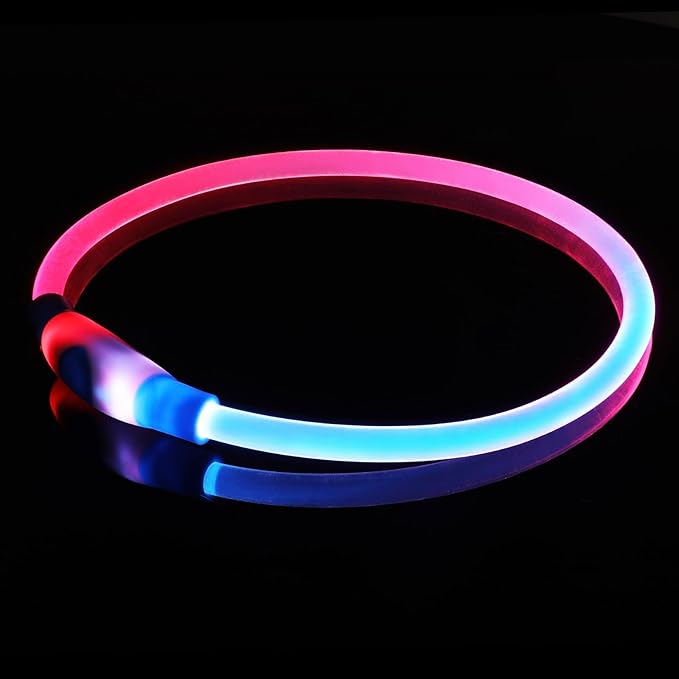 Colaseeme LED Dog Collar, Light Up Dog Collar 1 Count USB Rechargeable TPU Glow Safety Dog Necklace Light, Dog Lights for Medium Large Dogs (Pink+Blue)