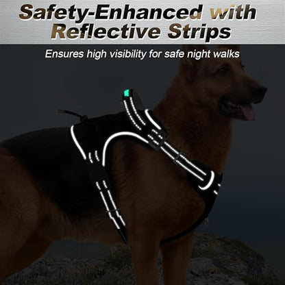 BARKBAY Service Dog Vest Tactical Dog Harness Medium Large Sized Dog Tags Personalized No Pull Adjustable Harness Reflective K9 Working Training Easy Control Military Molle System(Black,L)