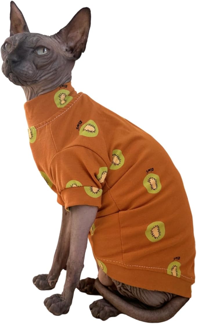 Limited Edition Sphynx Cat T-Shirts Elastic Hairless Cat Sweatshirt Pet Kitten Clothes Round Collar Kitten Shirts Vest Cats & Small Dogs Apparel (Kiwi, M (5.5-6.6 lbs))
