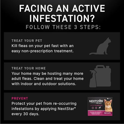 NEXTSTAR Flea and Tick Prevention for Cats, Repellent and Control, Fast Acting Waterproof Topical Drops, Flea Prevention for Cats Over 3.5 lbs, 6 Monthly Doses