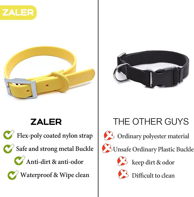 ZALER Waterproof Dog Collar, Adjustable Odor Proof Dog Collars Easy to Clean, Soft Comfortable Pet Collars for Large, Medium Small Dogs (Butter Yellow, L(Length:15.7''-19.7''; Width:1''))