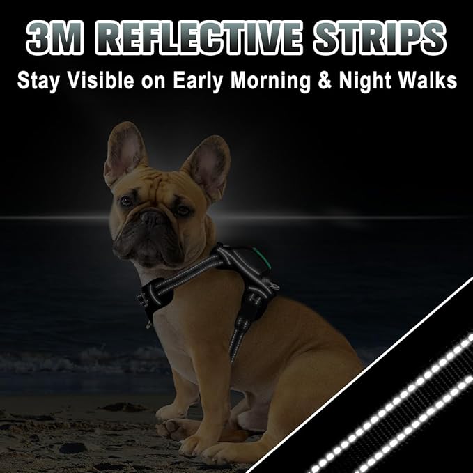 BARKBAY No Pull Dog Harness Large Reflective Dog Harness with Front Clip and Easy Control Handle for Walking Training Running with ID tag Pocket(Black,S)