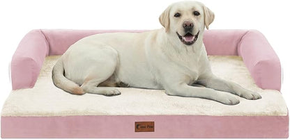Casa Paw Orthopedic Dog Beds for Extra Large Dogs, Waterproof Egg Crate Foam XL Dog Bed with Sides 45x35Inch, Big Dogs Couch Beds with Removable Washable Cover and Nonskid Bottom, Pink