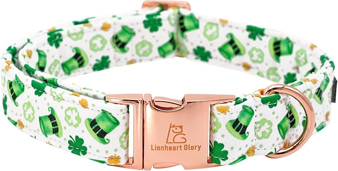 Lionheart Glory St. Patrick Dog Collar - Green Clover Collar for Medium Dogs - Adjustable Heavy-Duty Spring Collar - Pet Gift