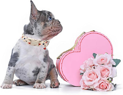 DOGWONG Valentine's Dog Collar-Hearts Print Dog Collar for Large Cute Dog Collars Spring Female Male Pet Gift Adjustable Heavy-Duty Soft Collar，M