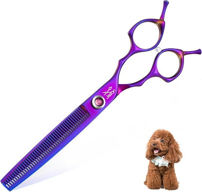 JASON Dog Scissors for Grooming - 7.5" Thinning Scissors for Dog Grooming, Japanese 440C Stainless Steel Blender Shears with Diamond Adjustable Screw (45 Teeth, Purple) Christmas Gift