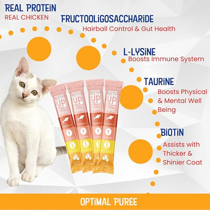 Kitty Up Lickable Cat Treats - All Natural Chicken Puree Tubes with Lysine & Taurine | Grain-Free Wet Treats for Indoor Cats & Kittens (12 Pack)