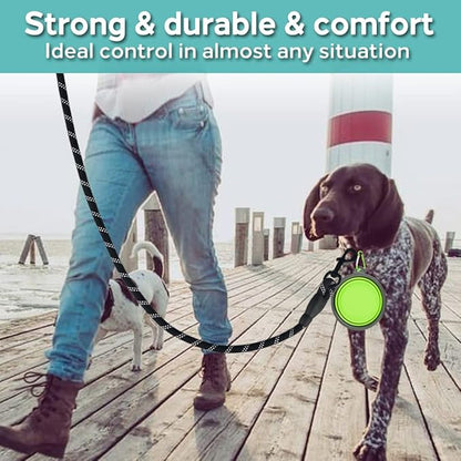 COOYOO 2 Pack Dog Leash 6 FT Heavy Duty - Comfortable Padded Handle - Reflective Dog Leash for Medium Large Dogs with Collapsible Pet Bowl