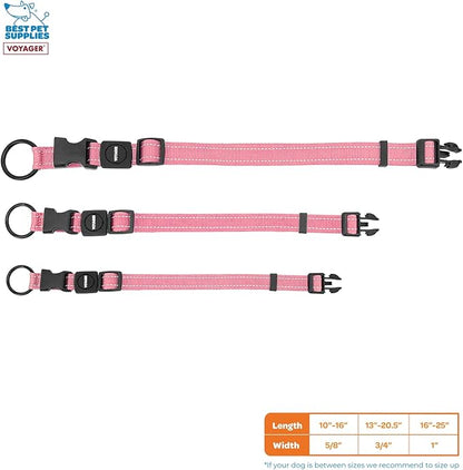 Best Pet Supplies Voyager Reflective Dog Leash or Collar with Neoprene Handle, for Small, Medium, and Large Breed Puppies, Cute and Heavy Duty for Walking, Running and Training - Pink, M