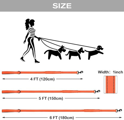 Joytale Dog Leash Heavy Duty for Large Dogs That Pull, Double Handle for Traffic Control, Double-Sided Reflective Leashes for Large Medium Dogs Night Safety, 5FT, Orange