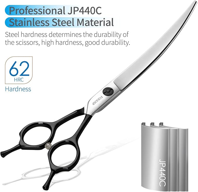 FOGOSP Curved Dog Grooming Scissors Professional 7.5" Grooming Shears for Dogs Pet Right Handed Groomer Japan 440C Stainless Steel (7.5 in Curved,Black)