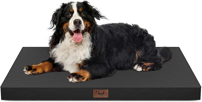 Tail Stories Outdoor Extra Large Dog Crate Bed, XXL Waterproof Dog Bed for Giant Breeds Dogs, 47x29 Inch Orthopedic Egg Crate Foam Pet Mat with Removable Cooling Cover, Black