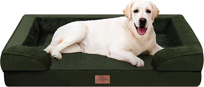 Comfort Expression Orthopedic Dog Bed for Extra Large Dogs 45x35 Inch, Waterproof Egg Crate Foam XL Pet Bed with Removable Bolsters, Dog Couch with Washable Cover & Non-Slip Bottom, Olive Green