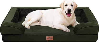 Comfort Expression Orthopedic Dog Bed for Extra Large Dogs 45x35 Inch, Waterproof Egg Crate Foam XL Pet Bed with Removable Bolsters, Dog Couch with Washable Cover & Non-Slip Bottom, Olive Green
