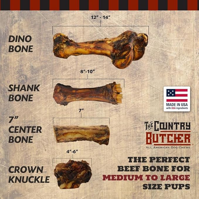 THE COUNTRY BUTCHER Giant Dog Bone for Aggressive Chewers, Large and Medium Breed Dog Treat, Natural, Tough, Chew Toy, Made in The USA, 1 Count