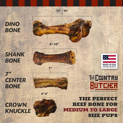 THE COUNTRY BUTCHER Giant Dog Bone for Aggressive Chewers, Large and Medium Breed Dog Treat, Natural, Tough, Chew Toy, Made in The USA, 1 Count