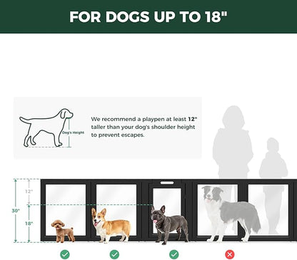 FXW AuraSpace Acrylic Indoor Dog Playpen for Small and Medium Dogs, 30 Inch, 16 Panels, Black