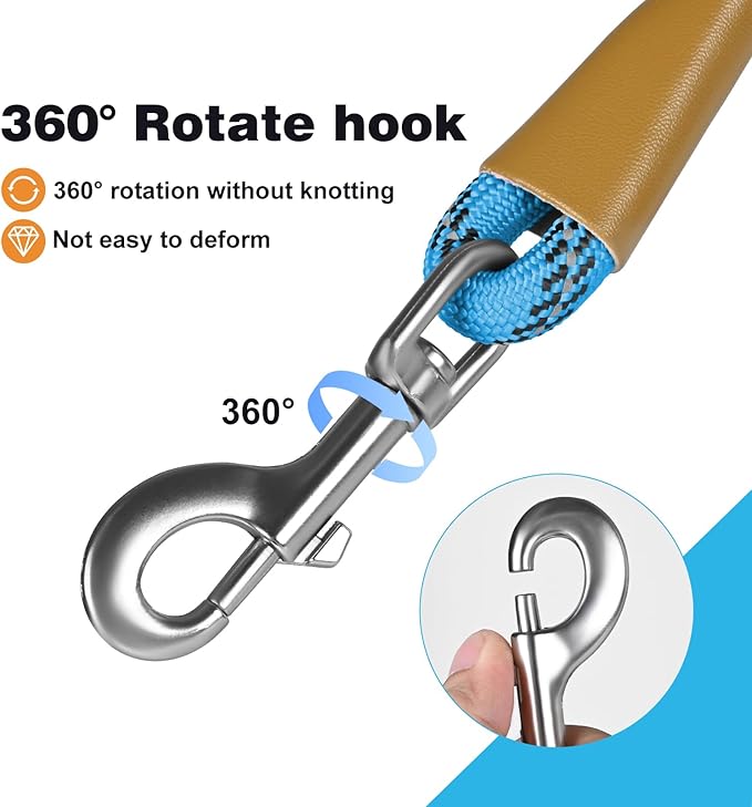 lynxking Rope Dog Leash 6 FT with Comfortable Padded Handle, Highly Reflective Threads Leash for Small Medium Large Dogs (Light Blue, Small 3/8in x 6ft-Rope Clasp)