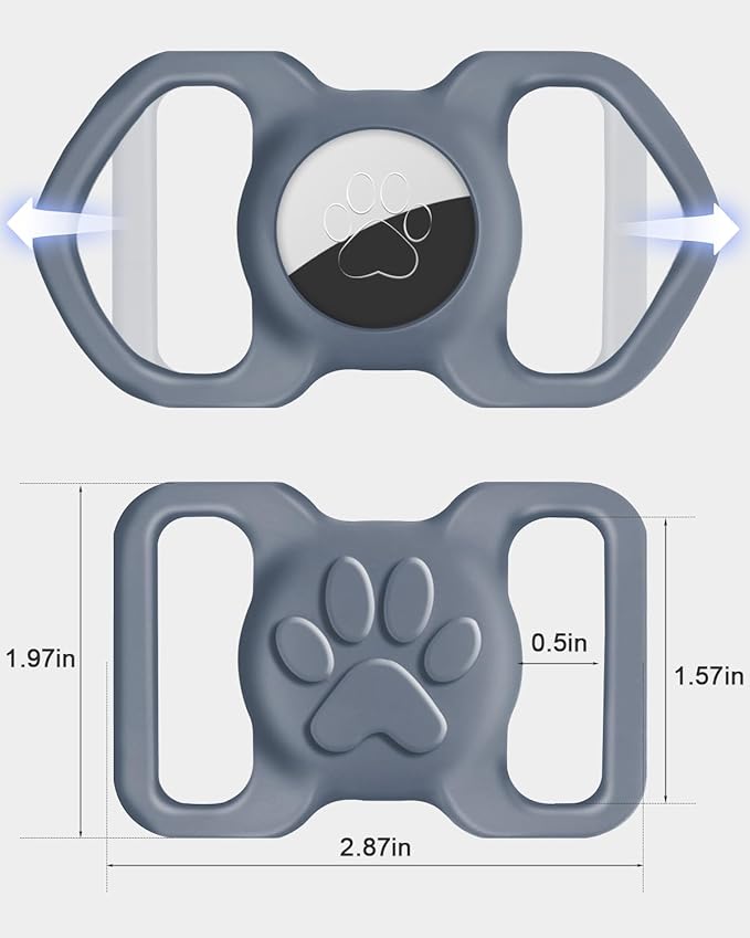 Dynmeow Dog Cat Collar Holder Compatible with Airtag, Anti-Lost Silcione Holder for 1.2 and 1.5 inch Wide Collar, Grey, L(1 Pack)
