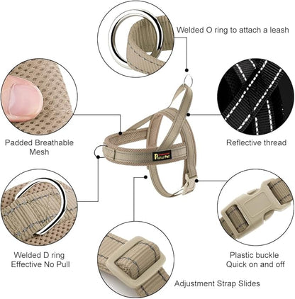 Plutus Pet No Pull Dog Harness with Breathable Mesh Padded, Adjustable Reflective Escape Proof Dog Harness, Quick Fit Dog Vest Harness for Small Dogs(XS, Beige)