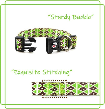azuza Dog Collar and Leash Set, Adjustable Nylon Collar with Matching Leash, Green Diamond for Medium Dogs
