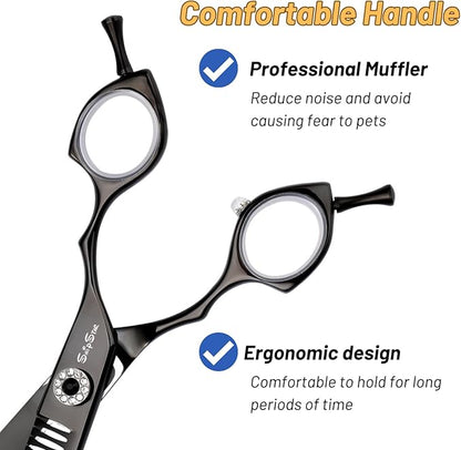 7.5inch Curved Chunker Dog Grooming Scissors, 35 Teeth Professional Dog Cutting Scissors, 25 Degree Bend High-end Shears for Pet Groomers or Family Use, with Symmetric Handle, Thinning Rate 65%, Black