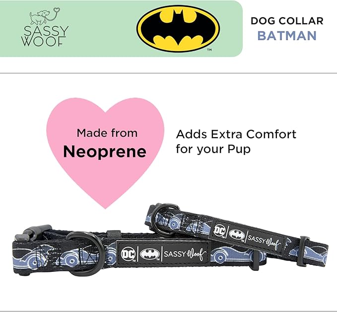 Sassy Woof Dog Collar Batman™ - S, Adjustable, Durable, Comfortable and Stylish Pet Accessories for Small Dogs - Officially Licensed