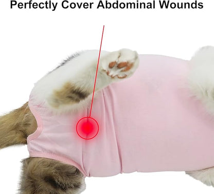 QIYADIN Cat Recovery Suit, Surgical Recovery Clothes for Abdominal Wound or Skin Disease, Cats Onesie After Surgery and Spay, E-Collar Alternative Pajama Suit (Pink, Medium)