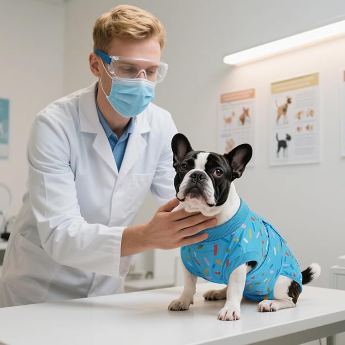 Kuoser Dog Surgery Suit, Dog Surgery Suit Male Neuter, Comfy Puppy Recovery Suit Doggie Onesie, Post-Op Onesie for Female & Male Dogs, Soft Protective Wear, BlueRibbon L