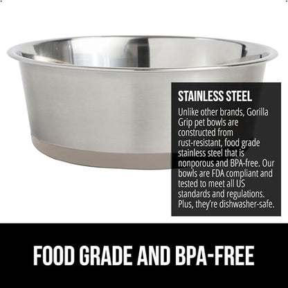 GORILLA GRIP Set of 2 Dog Bowls, Heavy Duty Metal Food and Water Bowl for Feeding Dogs and Cats, Dishwasher Safe, Rust Resistant Stainless Steel, BPA Free Rubber Base, Holds 2 Cups (16 fl oz), Beige