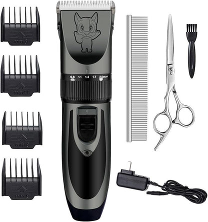 Highdas Dog Grooming Kit Clippers, Low Noise, Electric Quiet, Rechargeable, Cordless, Pet Hair Thick Coats Clippers Trimmers Set, Suitable for Dogs, Cats, and Other Pets(Grey)