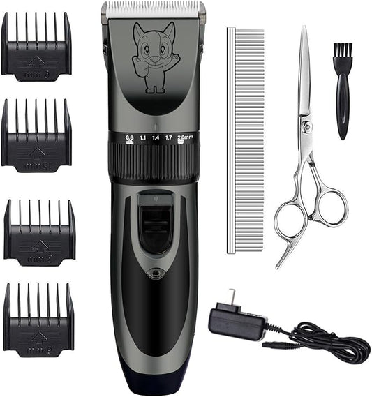 Highdas Dog Grooming Kit Clippers, Low Noise, Electric Quiet, Rechargeable, Cordless, Pet Hair Thick Coats Clippers Trimmers Set, Suitable for Dogs, Cats, and Other Pets(Grey)
