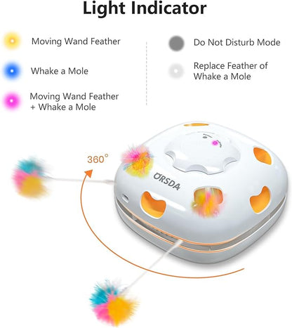 ORSDA Cat Toys for Indoor Cats, 4 in 1 Interactive Automatic Kitten Adult Cat Toy Whack a Mole, Hide and Seek, Moving Magic Wand & Chase Teaser, Rechargeable Touch/Timer Motion& Night DND Mode