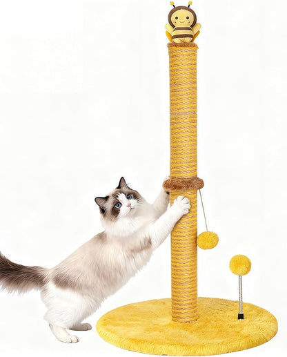 VIEFIN Bee Cat Scratching Post, 36" Tall Cat Scratcher for Indoor Cats - Modern Sisal Scratch Post with Dangling Ball & Plush Toys for Kittens and Adult Cats