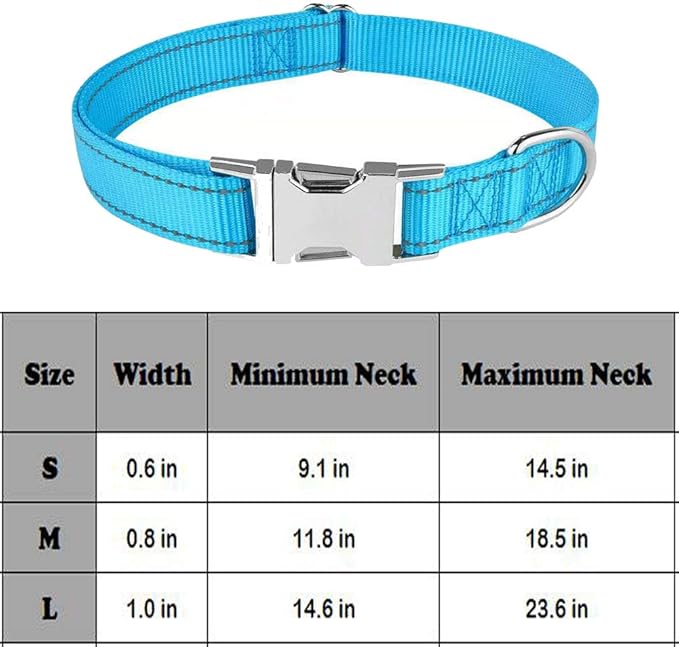 Love Dream Reflective Dog Collar with Metal Buckle, Adjustable Safety Nylon Dog Collars with Heavy Duty Quick Release Buckle for Small Medium Large Dogs, Pet Collar with ID Tag Ring