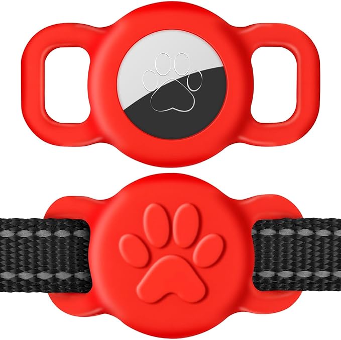 Dynmeow Dog Cat Collar Holder Compatible with Airtag, Anti-Lost Silcione Holder for 3/8 and 5/8 Inch Wide Collars, Red, S(1 Pack)