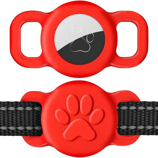 Dynmeow Dog Cat Collar Holder Compatible with Airtag, Anti-Lost Silcione Holder for 3/8 and 5/8 Inch Wide Collars, Red, S(1 Pack)