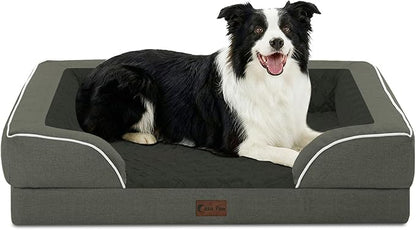 Casa Paw Orthopedic Dog Beds for Large Sized Dogs, Waterproof Memory Foam Large Pet Bed with Sides 35x22Inch, Non-Slip and Egg-Crate Foam Big Dog Couch Bed with Removable Washable Cover, Dark Green