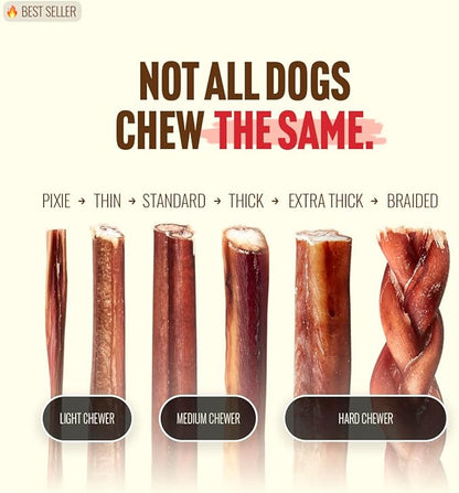 Natural Farm Bully Sticks, Odor-Free, (6 Inch, 12 Ounces), Packaged by Weight, 100% Beef Pizzle Chews, Grass-Fed, Fully Digestible Treats to Keep Your Puppies, Small and Medium Dogs Busy