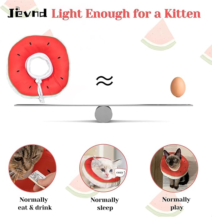 Kitten Cones After Surgery 0-6 Months, Donut Extra Small Kitten Cone Collar Soft to Stop Licking Neck, Elizabethan e Collar for Recovery, xs Small Cat Cone Spray, Pet Soft Cone for Cats Watermelon S