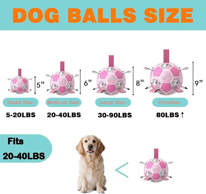 Domchan Dog Soccer Ball, Interactive Toys for Tug of War, Puppy Birthday Gifts, Tug Toy, Water Toy, Durable Balls for Small & Medium Size(6 inch-Pink)