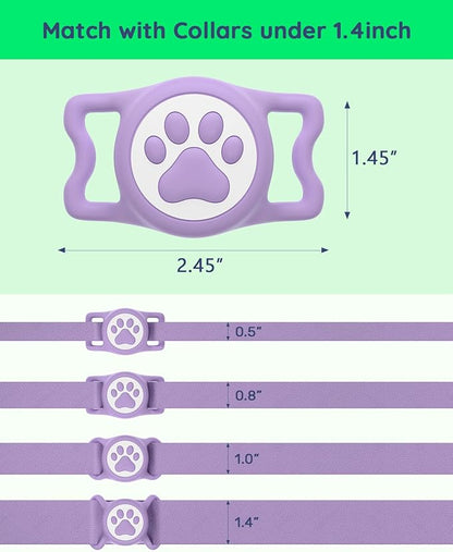 WhoseID IP68 Waterpoof Dog Airtag Holder, Stretchy Silicone Full Body Covered Apple Air Tag Holder for Dog Cat Collar Fit All Width Collar (Purple, 1 Pack)