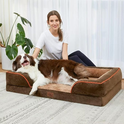Comfort Expression Orthopedic Dog Bed for Extra Large Dogs 53x42 Inch, Waterproof Supportive Egg Crate Foam XXL Pet Bed with Removable Bolsters, Dog Couch with Washable Cover & Non-Slip Bottom, Brown