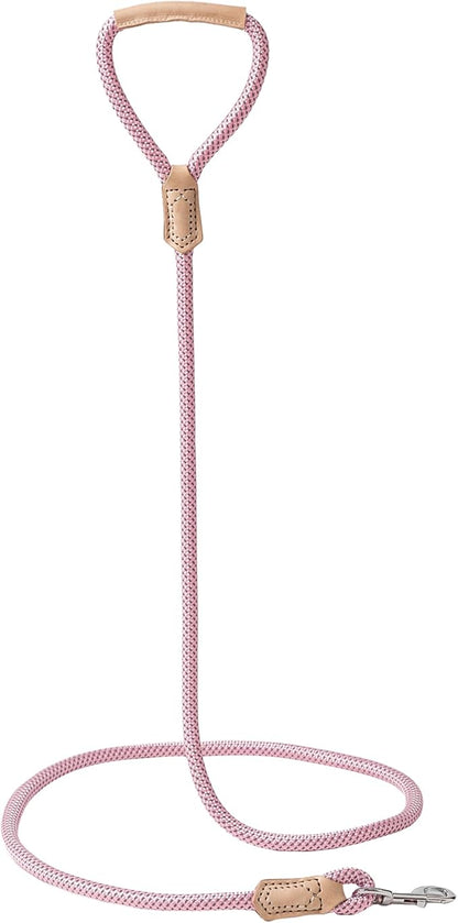 Mile High Life Rope Leash with Genuine Leather Grip and Connection, 6 FT/5 FT/4 FT, Heavy Duty Leash for Small Medium & Large Dogs(Pink,72 Inch)