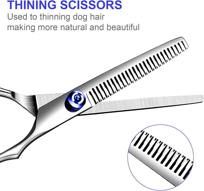 TINMARDA Professional Dog Grooming Scissors Kit, Titanium Coated Dog Scissors for Grooming, 5 in1 Grooming Shears Kit for Dogs Cat Pet At Home