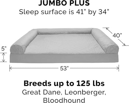 Furhaven Cooling Gel Dog Bed for Large Dogs w/ Removable Bolsters & Washable Cover, For Dogs Up to 125 lbs - Quilted Sofa - Silver Gray, Jumbo Plus/XXL